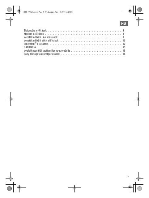 Sony VGN-NS11E - VGN-NS11E Documenti garanzia Ungherese