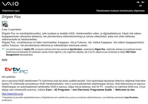 Sony PCG-K315B - PCG-K315B Manuale software Finlandese