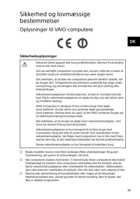 Sony SVE1712C1E - SVE1712C1E Documenti garanzia Danese