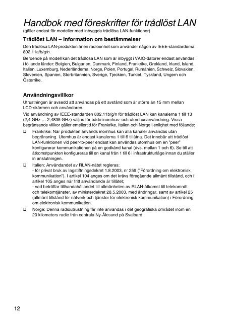 Sony VPCSE1L1E - VPCSE1L1E Documenti garanzia Norvegese