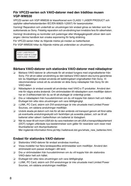 Sony VPCSE1L1E - VPCSE1L1E Documenti garanzia Norvegese