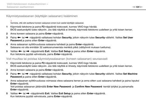 Sony VPCSE1L1E - VPCSE1L1E Istruzioni per l'uso Finlandese