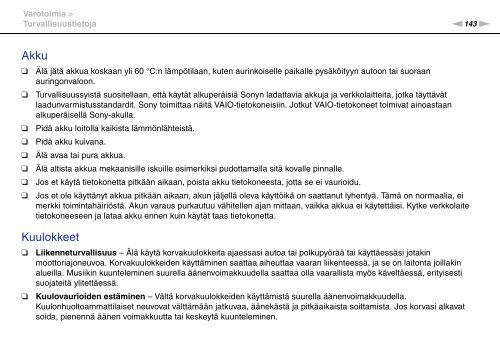 Sony VPCSE1L1E - VPCSE1L1E Istruzioni per l'uso Finlandese