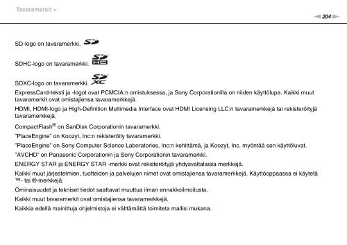 Sony VPCSE1L1E - VPCSE1L1E Istruzioni per l'uso Finlandese