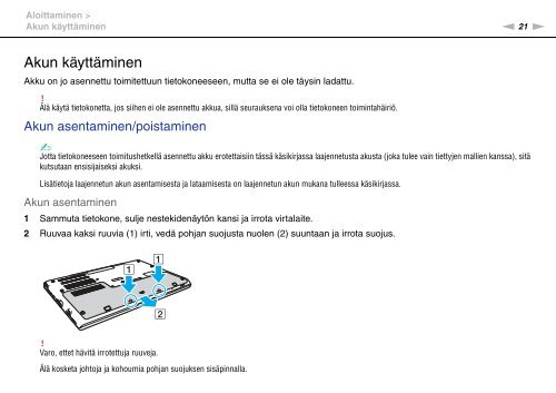 Sony VPCSE1L1E - VPCSE1L1E Istruzioni per l'uso Finlandese