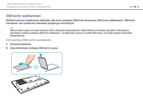 Sony VPCSE1L1E - VPCSE1L1E Istruzioni per l'uso Finlandese