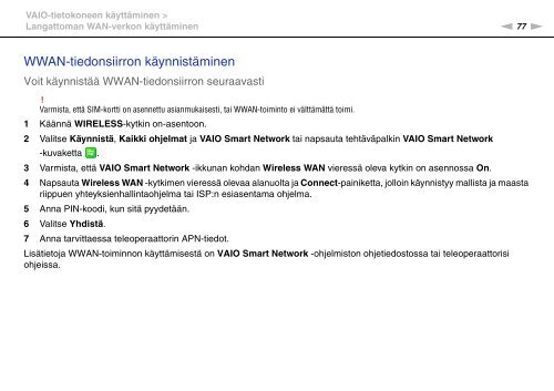 Sony VPCSE1L1E - VPCSE1L1E Istruzioni per l'uso Finlandese