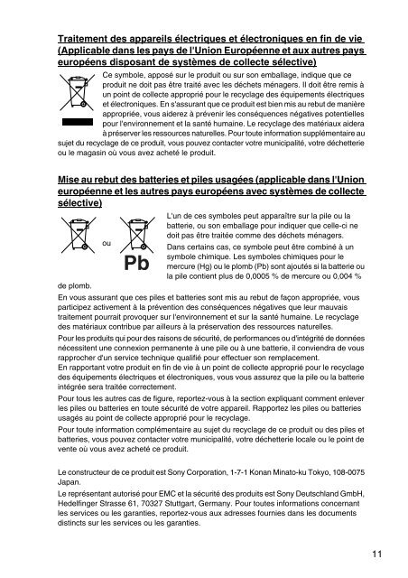 Sony VPCSE1L1E - VPCSE1L1E Documenti garanzia Francese