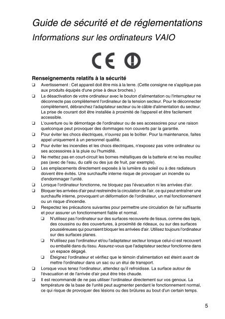 Sony VPCSE1L1E - VPCSE1L1E Documenti garanzia Francese