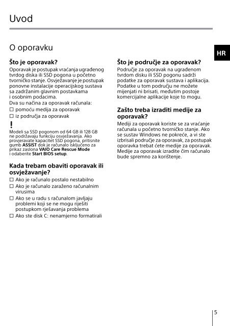 Sony SVT1312M1R - SVT1312M1R Guida alla risoluzione dei problemi Croato