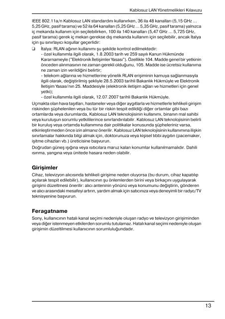 Sony VPCEB3A4E - VPCEB3A4E Documenti garanzia Turco