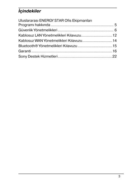 Sony VPCEB3A4E - VPCEB3A4E Documenti garanzia Turco