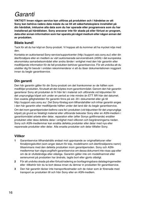 Sony VPCEH2Q1E - VPCEH2Q1E Documenti garanzia Norvegese