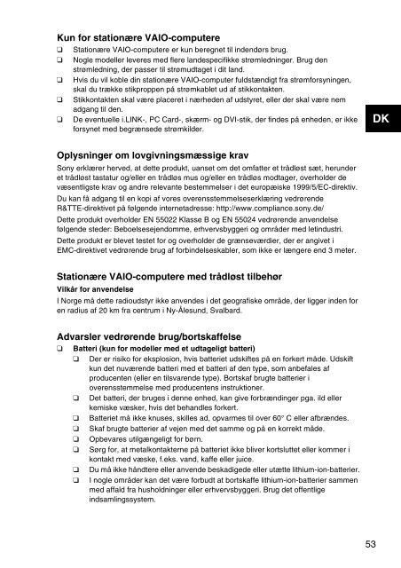 Sony VPCEH2Q1E - VPCEH2Q1E Documenti garanzia Norvegese