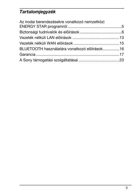 Sony VPCEH1L9E - VPCEH1L9E Documenti garanzia Ungherese