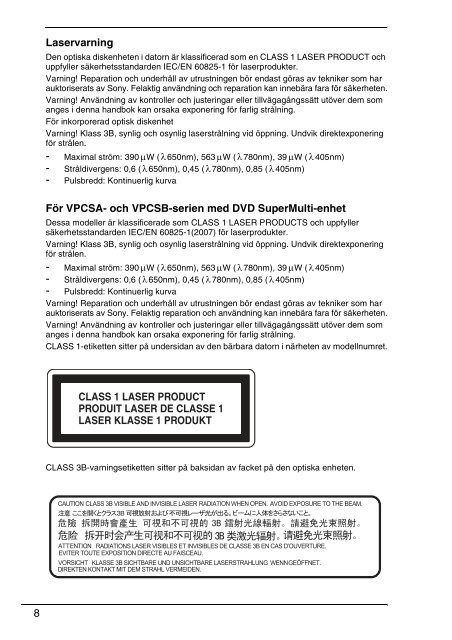 Sony VPCSB1B7E - VPCSB1B7E Documenti garanzia Danese