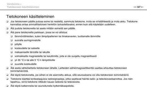Sony VPCSB1B7E - VPCSB1B7E Istruzioni per l'uso Finlandese