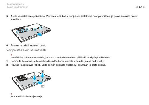 Sony VPCSB1B7E - VPCSB1B7E Istruzioni per l'uso Finlandese