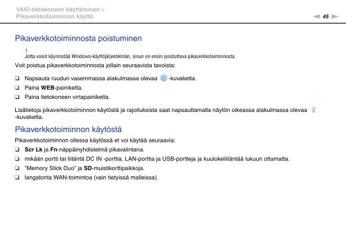 Sony VPCSB1B7E - VPCSB1B7E Istruzioni per l'uso Finlandese