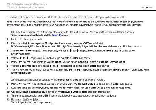 Sony VPCSB1B7E - VPCSB1B7E Istruzioni per l'uso Finlandese