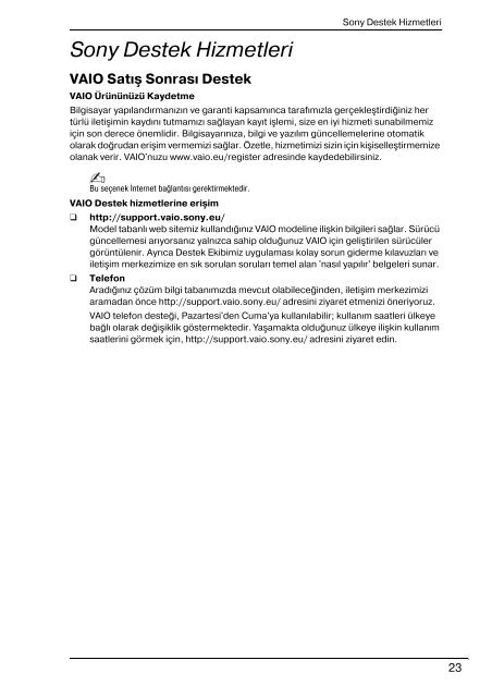 Sony VPCSB1B7E - VPCSB1B7E Documenti garanzia Turco