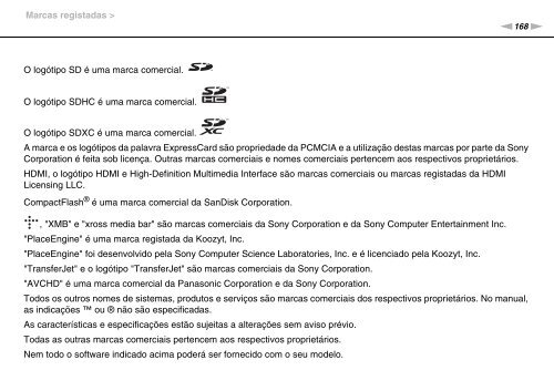 Sony VPCF13M8E - VPCF13M8E Istruzioni per l'uso Portoghese