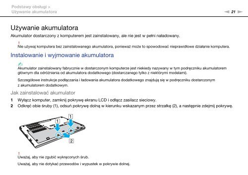 Sony VPCSB4N9E - VPCSB4N9E Istruzioni per l'uso Polacco