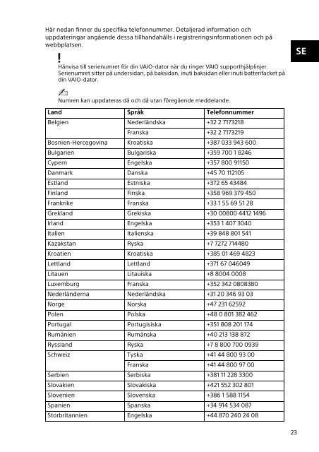 Sony SVE1713D4E - SVE1713D4E Documenti garanzia Finlandese