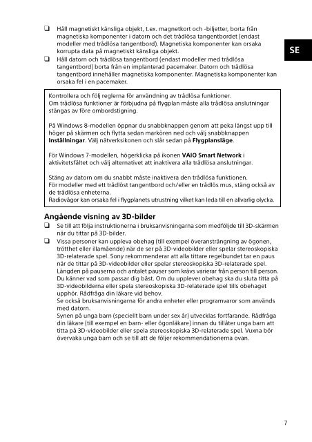 Sony SVF1532C5E - SVF1532C5E Documenti garanzia Svedese