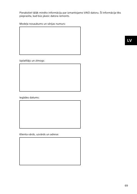 Sony SVF1532C5E - SVF1532C5E Documenti garanzia Lituano