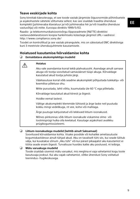 Sony SVD1321K4R - SVD1321K4R Documenti garanzia Estone