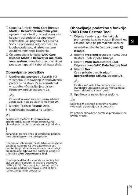 Sony SVE14A3V1R - SVE14A3V1R Guida alla risoluzione dei problemi Sloveno