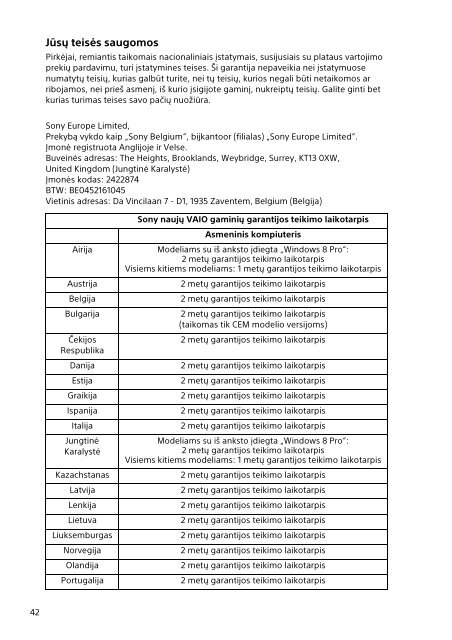 Sony SVE14A3V1R - SVE14A3V1R Documenti garanzia Estone