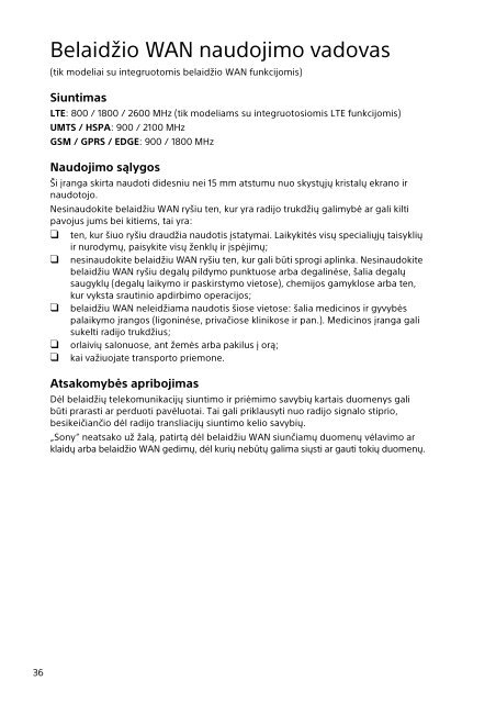 Sony SVE14A3V1R - SVE14A3V1R Documenti garanzia Lituano