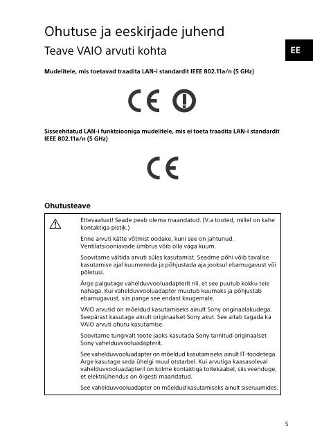 Sony SVE14A3V1R - SVE14A3V1R Documenti garanzia Lituano