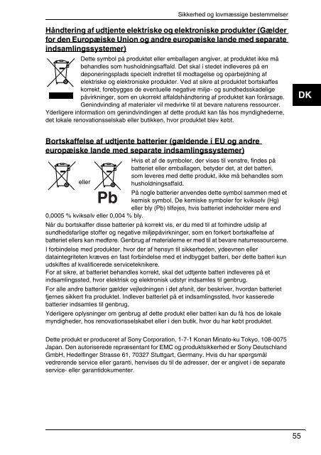 Sony VPCEA3D4E - VPCEA3D4E Documenti garanzia Danese