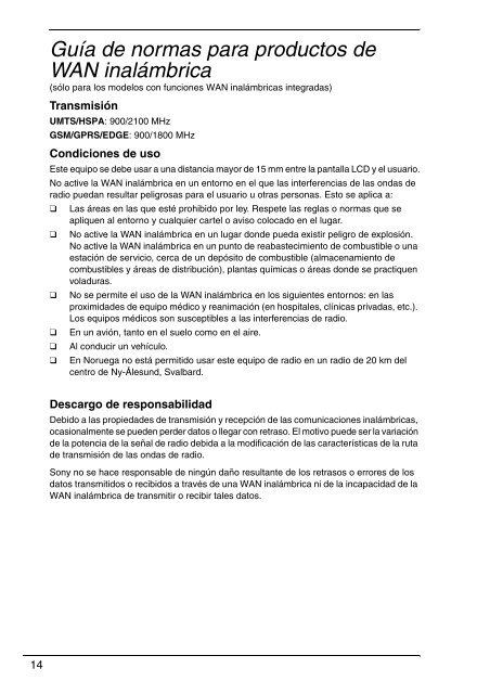 Sony VPCEA3D4E - VPCEA3D4E Documenti garanzia Spagnolo