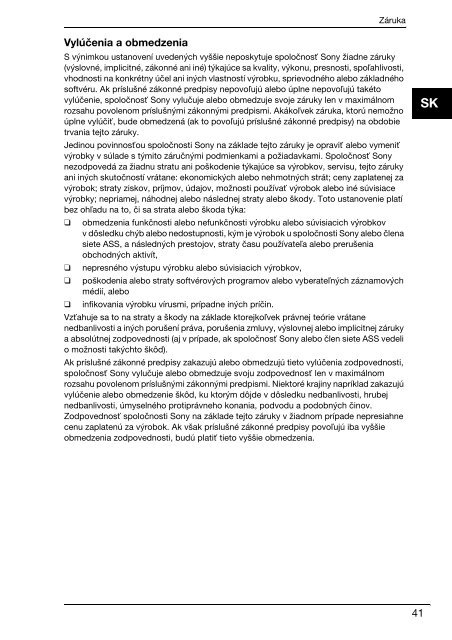 Sony VPCEA3D4E - VPCEA3D4E Documenti garanzia Slovacco