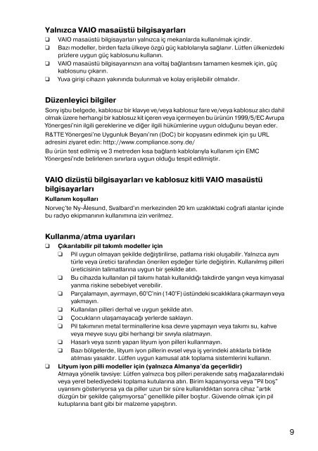 Sony SVE1511C5E - SVE1511C5E Documenti garanzia Turco