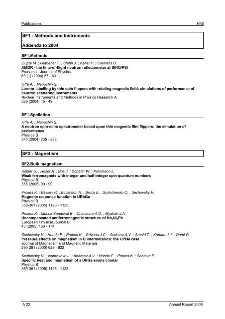 Supplement Annual Report 2005 - Helmholtz-Zentrum Berlin