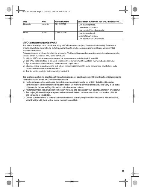 Sony VGX-TP3S - VGX-TP3S Documenti garanzia Svedese