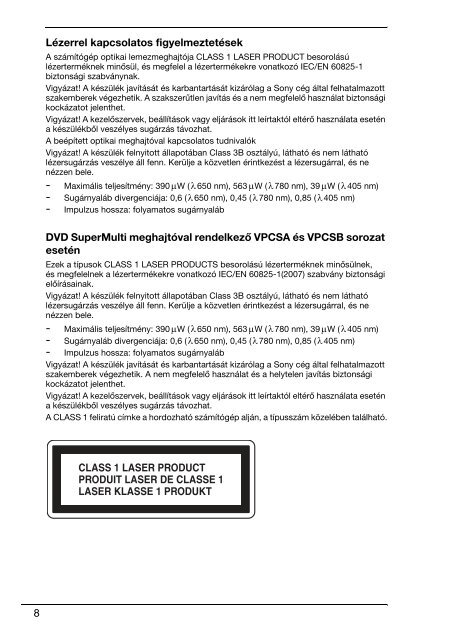Sony VPCSA2Z9E - VPCSA2Z9E Documenti garanzia Ungherese