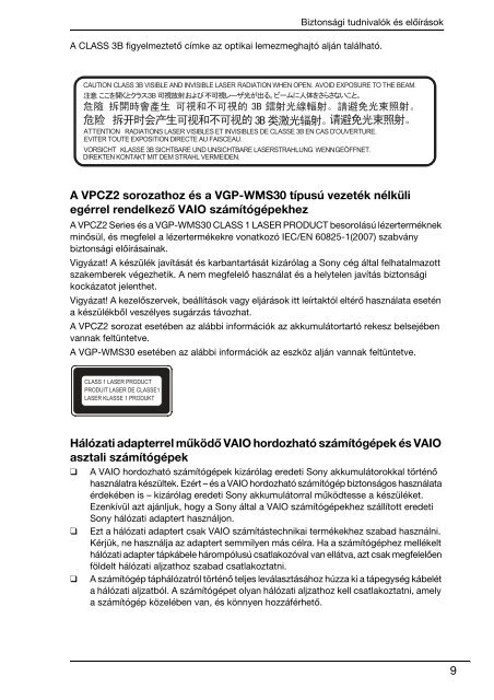 Sony VPCSA2Z9E - VPCSA2Z9E Documenti garanzia Ungherese