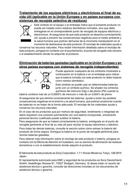 Sony VPCEJ2C4E - VPCEJ2C4E Documenti garanzia Spagnolo