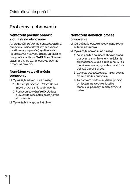 Sony VPCEB3G4E - VPCEB3G4E Guida alla risoluzione dei problemi Slovacco