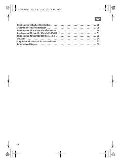 Sony VGN-TZ2RMN - VGN-TZ2RMN Documenti garanzia Svedese