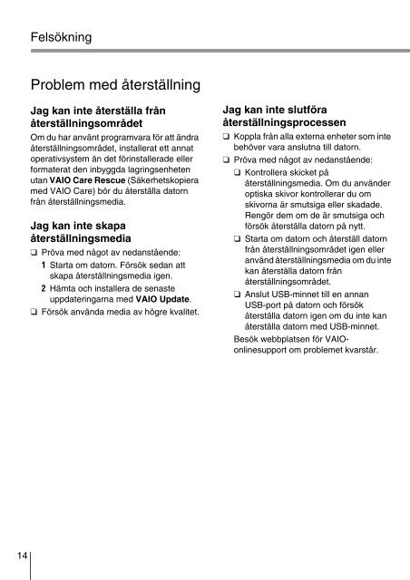 Sony VPCEH3K1E - VPCEH3K1E Guida alla risoluzione dei problemi Finlandese