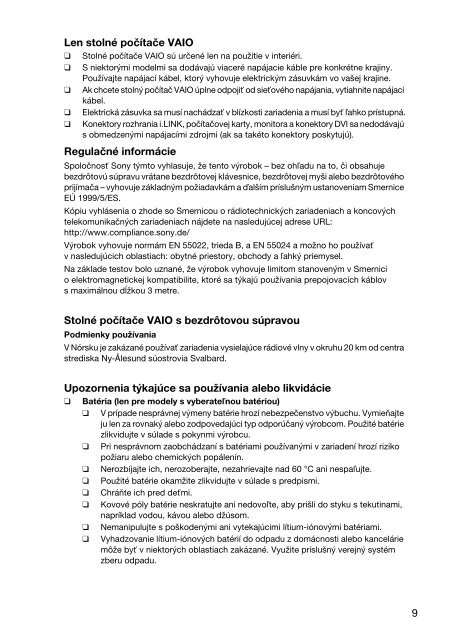 Sony VPCSE1X1R - VPCSE1X1R Documenti garanzia Slovacco