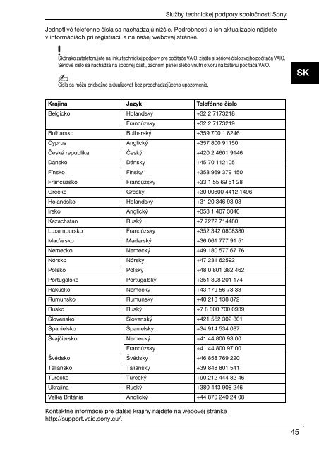 Sony VPCF13Z1R - VPCF13Z1R Documenti garanzia Slovacco