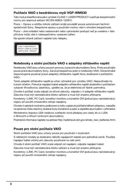 Sony VPCF13Z1R - VPCF13Z1R Documenti garanzia Slovacco